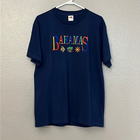 Fruit of the Loom Heavy Cotton Embroidered Bahamas Blue Tee Shirt Large Blue - Picture 1 of 7